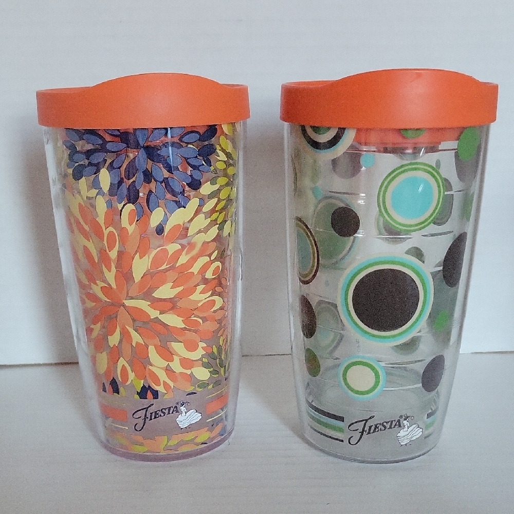 2 Vintage Fiesta Fiestaware Tervis Travel Tumblers 16 Oz